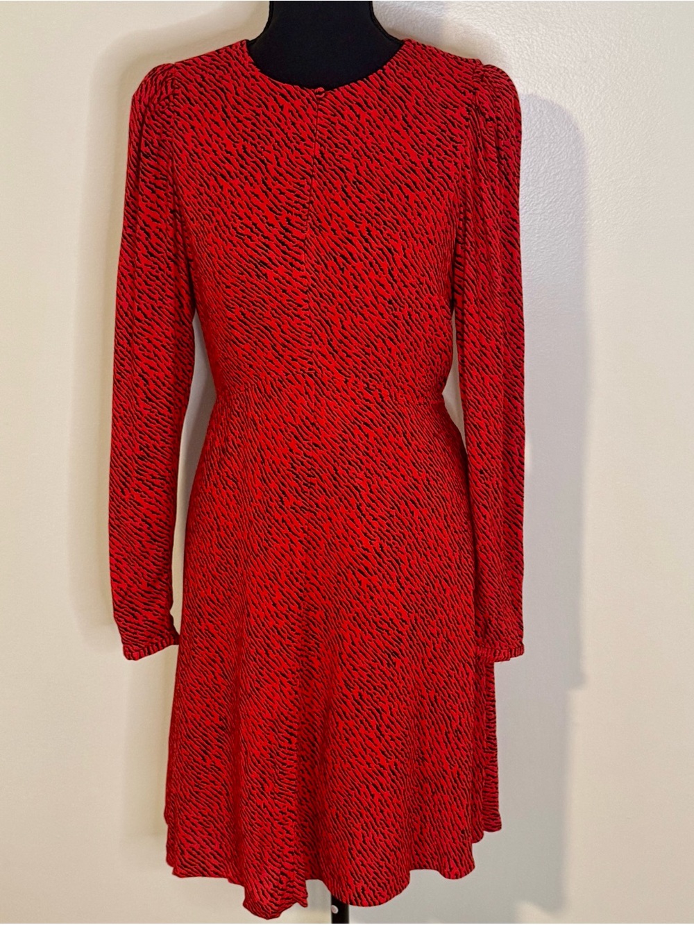 Banana Republic Red and Black Long-Sleeve Fit & Flare Dress